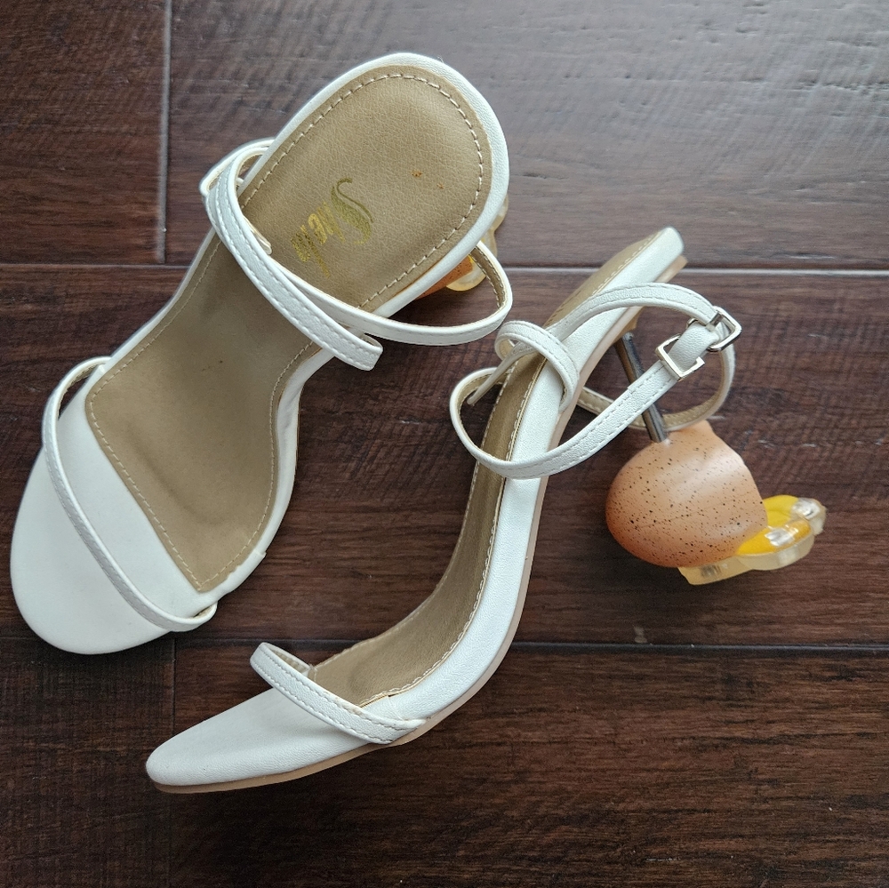 Fun Broken Egg White Strappy Sandals